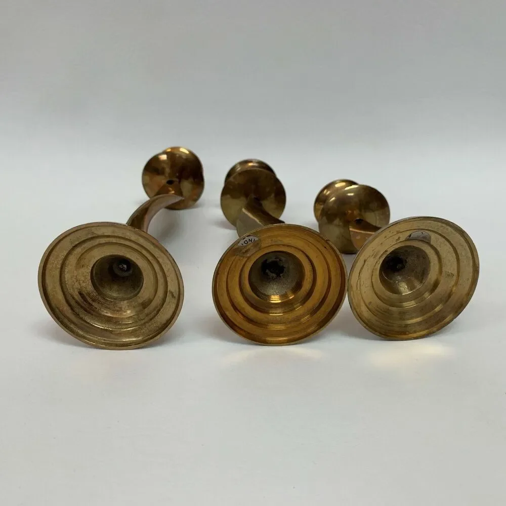 Brass Graduated Candlestick Candle Holders Swirl Twist Lot‎ of 3